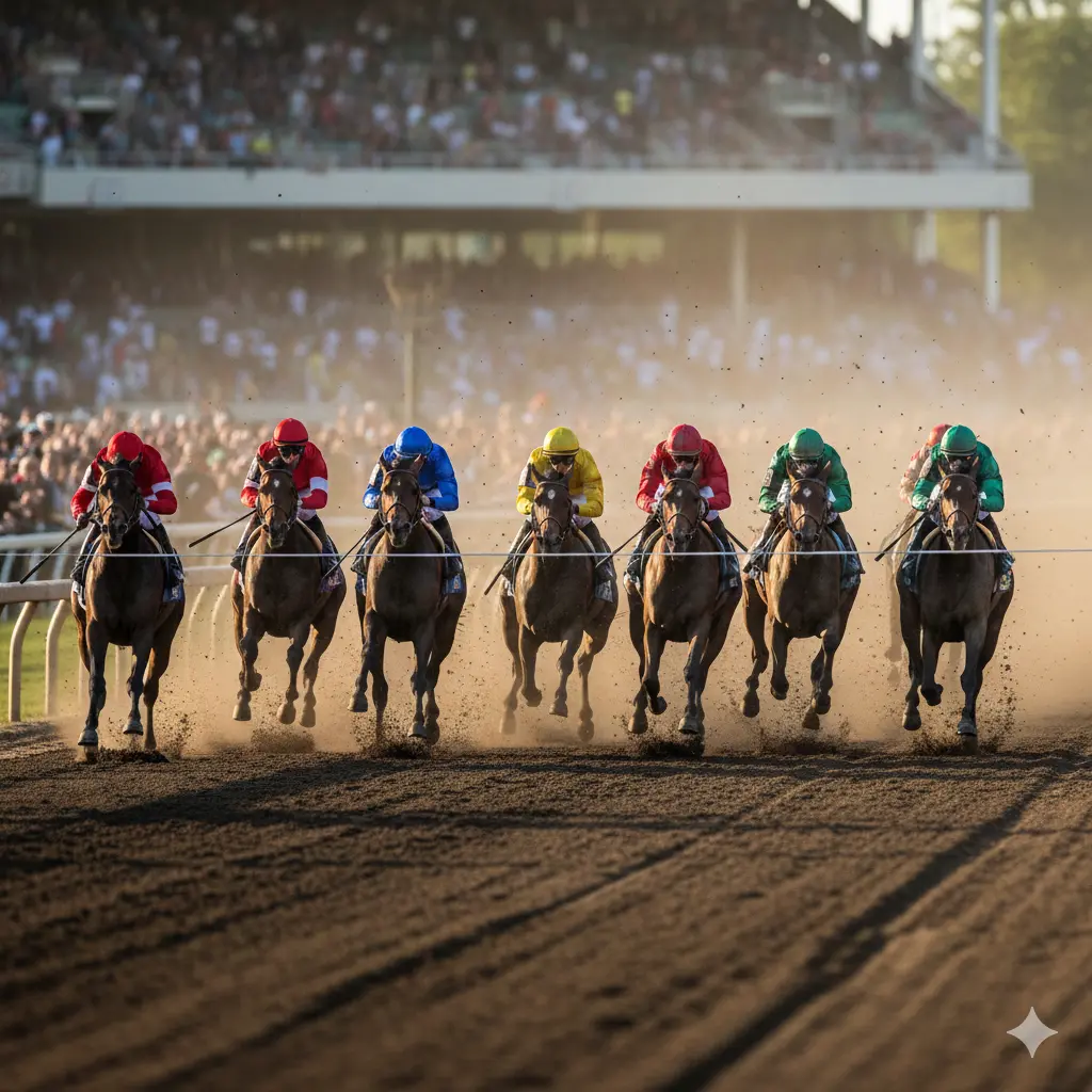 Chevaux en pleine action sur différents types de courses (trot, plat, obstacle)